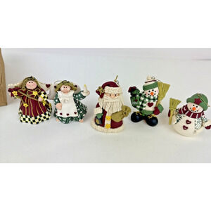 Decorated Box Snowmen w 5 Hand Crafted Ornaments Christmas Holiday Santa Angel